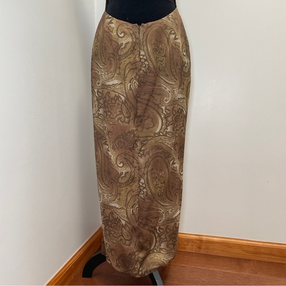 NEW! Mirror Palais- S&M PAISLEY-PRINT COWL-NECK SILK MIDI DRESS Brown Size M - Picture 13 of 14
